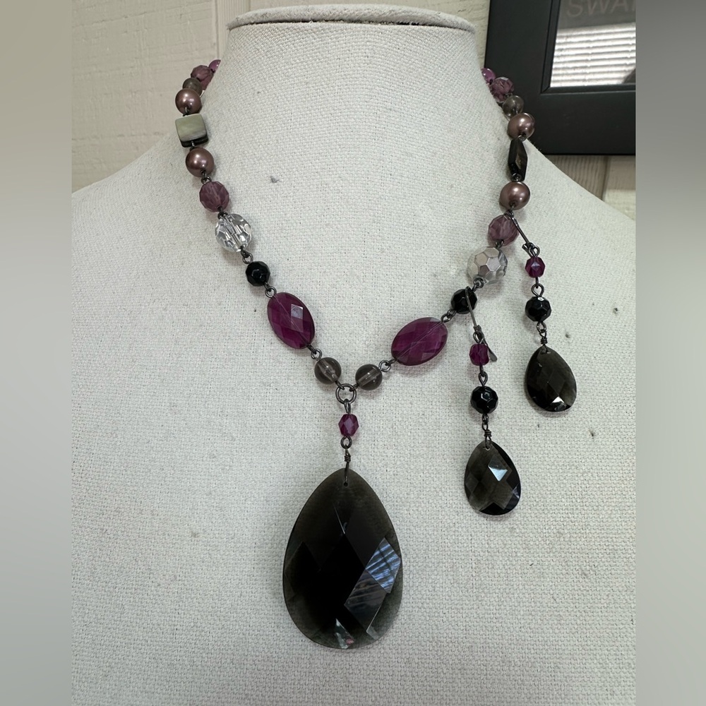 Smoky gray and pink purple bead Lia Sophia necklace set